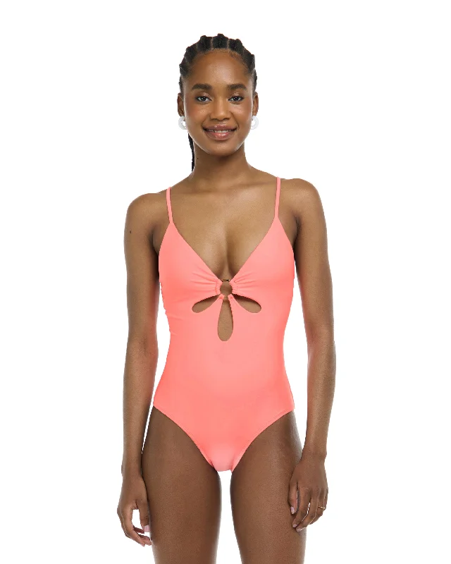 Longboard Surfboard -Smoothies Maddie One-Piece Tank Swimsuit - Coral