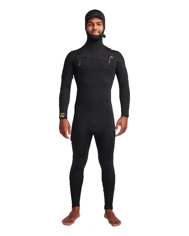 Warm Water Wetsuit -Men's Gold Cell Hooded Chest Zip 4/3mm Fullsuit - Black