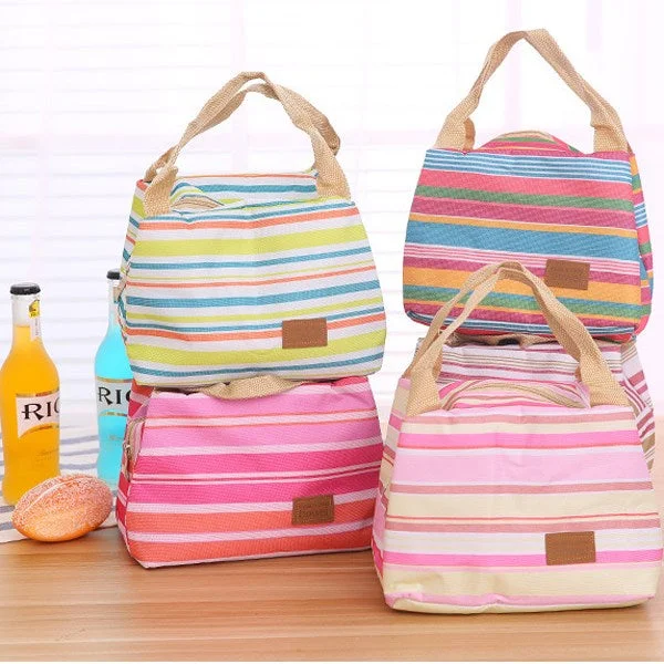 Surfboard Fin Box -Portable Stripe lunch Bag Food Picnic Lunch Bags for Women kids Men Cooler Lunch Box Bag Tote outdoor camping picnic bag