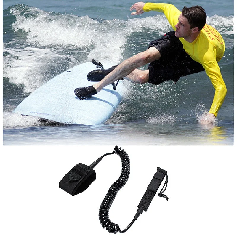 Surfboard Covers -Black Surfboard Leash 10ft Coiled UP Paddle Board Leash TPU 7mm Cord Surfing Accessories Surfing Foot Rope Super Quality