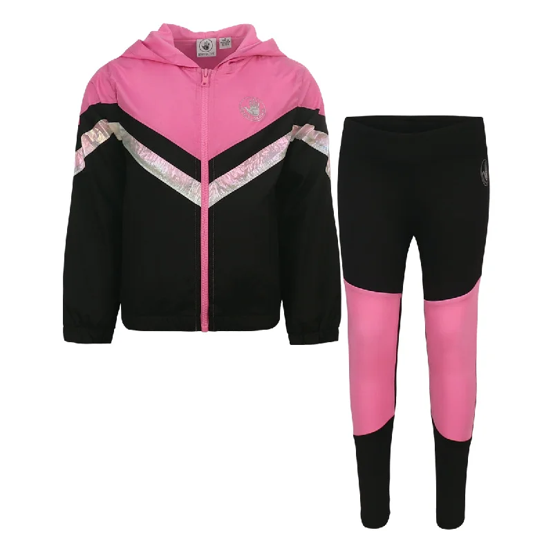 Full Sleeve Rash Guard -Girls' Two-Piece Track Suit - Pink / Black