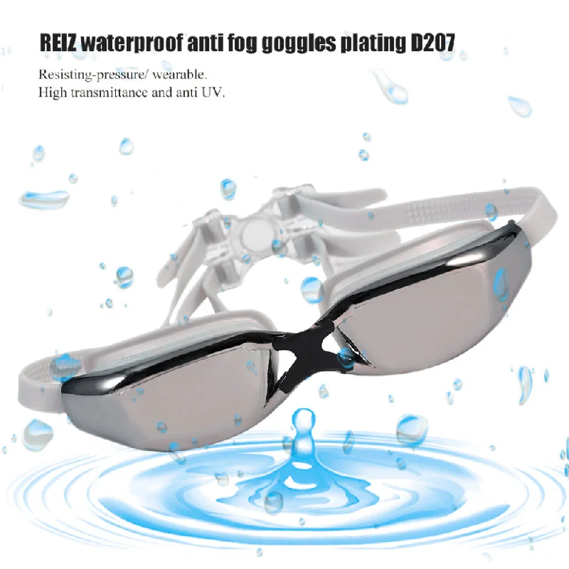 Short Sleeve Rash Guard -D207 Adjustable Waterproof Anti-Fog UV Protective Swimming Goggles Electroplate Adult Surfing Swimming Glasses Dustproof