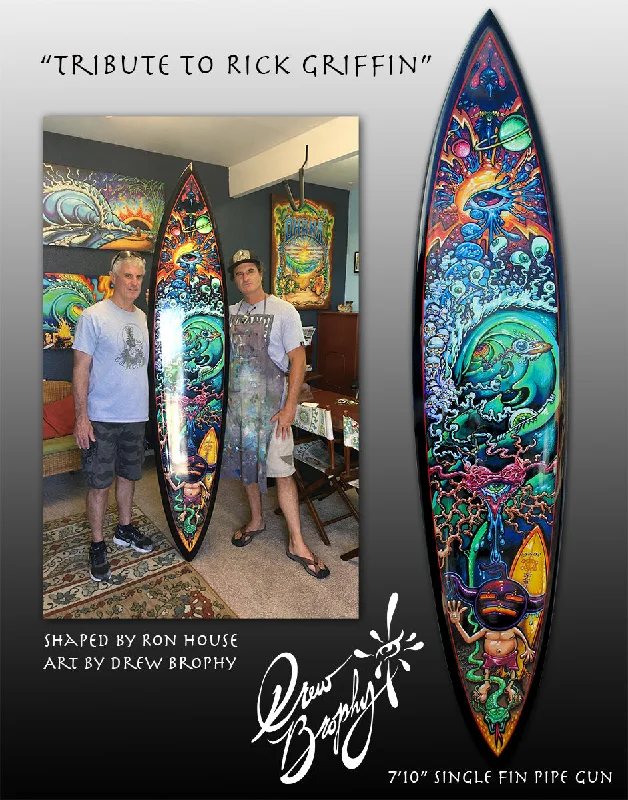 Wetsuit Repair Kit -SOLD!  TRIBUTE TO RICK GRIFFIN 7'10" fine art painting on Custom Shaped Surfboard by Drew Brophy