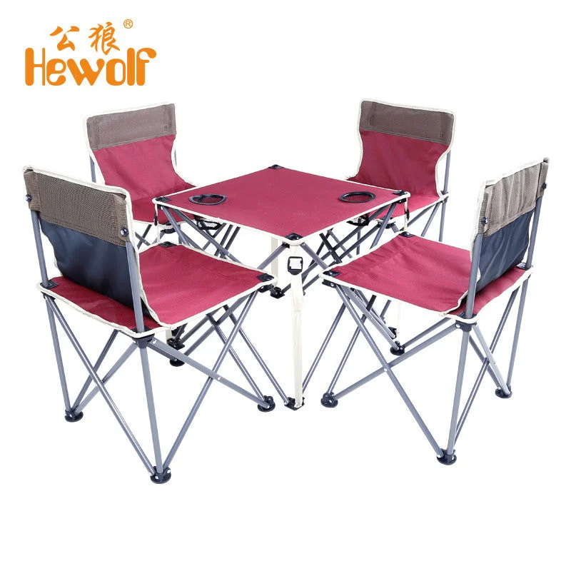 Surfboard Shaper -Portable Folding Beach Table and Chair Five Sets Burgundy Integrated Design High Stability for Outdoor Camping Activities Newest