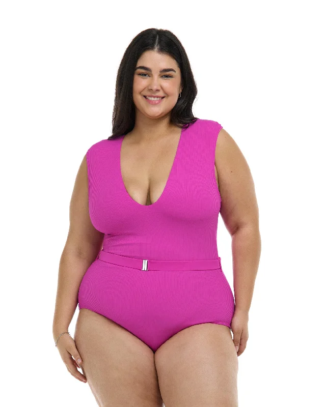 Performance Surf Wetsuit -Ibiza Ezry Plus Size One-Piece Swimsuit - Fuchsia