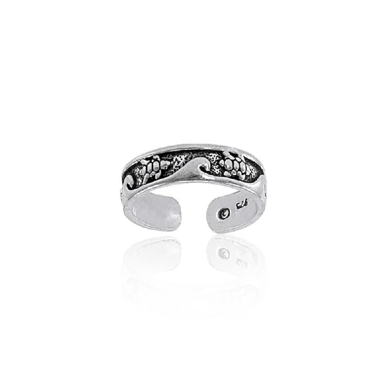 Surfing Beanie -Sea turtles paddling on their way through the waves ~ Sterling Silver Toe Ring TR608