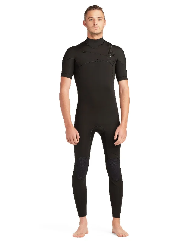 Short Sleeve Rash Guard -Men's Variant 2/2mm Short Arm Chest-Zip Fullsuit - Black