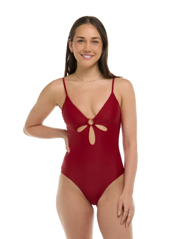 Fish Surfboard -Smoothies Maddie One-Piece Tank Swimsuit - Cranberry