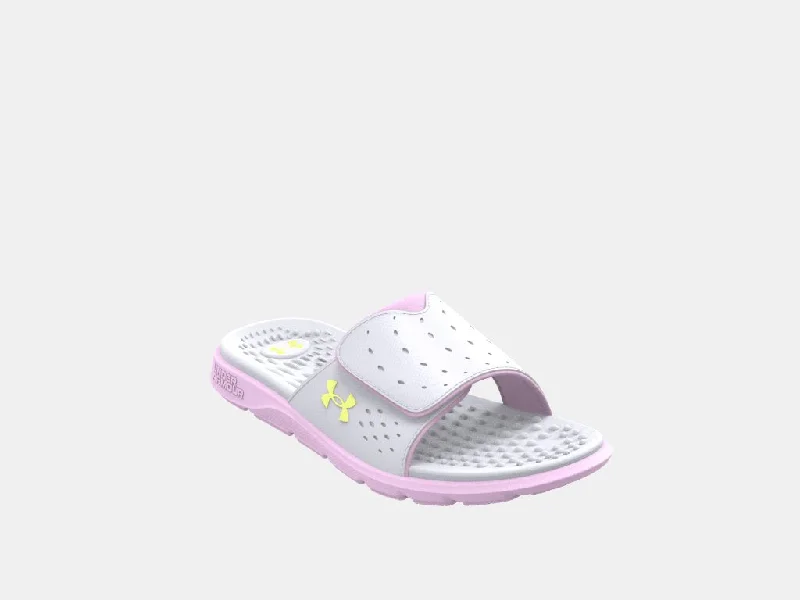 Anti-Slip Surfboard Pad -Kids' UA Ignite 7 Pro Slide Sandal - Purple Ace/Halo Gray/Sonic Yellow