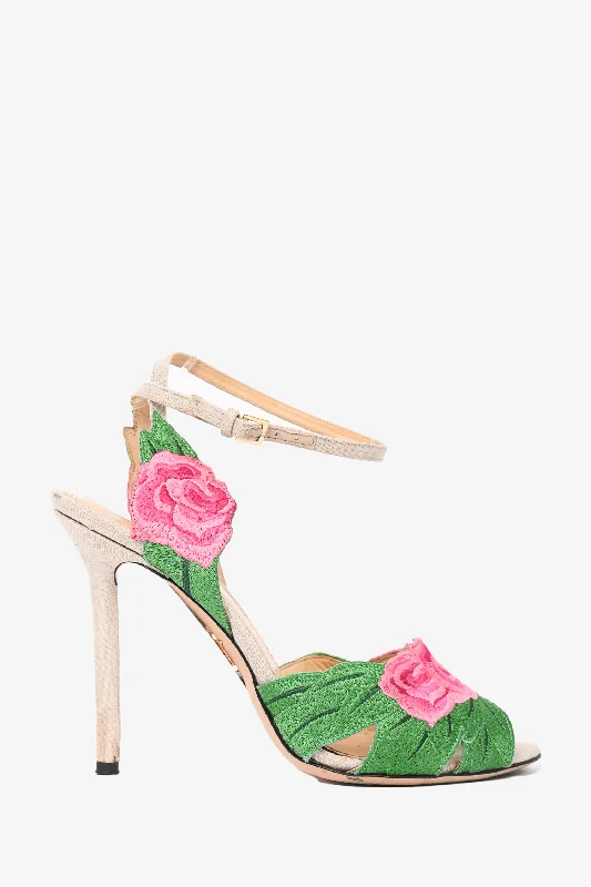 Beginner Surfboard -Charlotte Olympia Pink/Green Floral Heeled Sandals Size 39