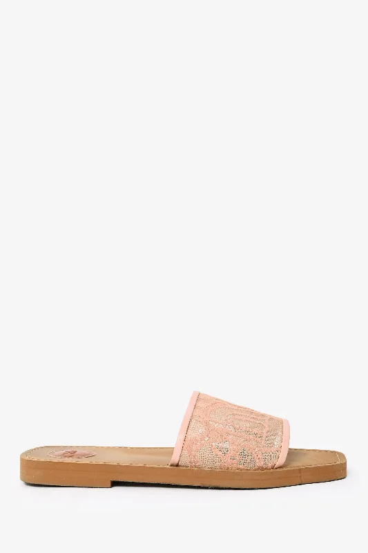 High-Performance Surfboard -Chloe Pink Lace 'Woody' Sandals Size 40